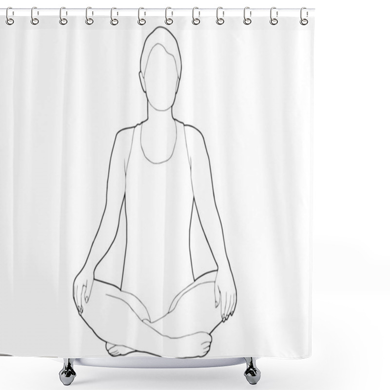 Personality  Young Woman In Yoga Pose, Hand Drawn In Line Art Of Black. Yoga Illustration. Shower Curtains