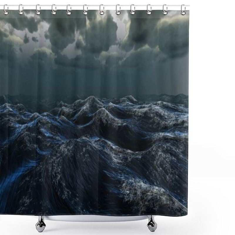 Personality  Rough Blue Ocean Under Dark Sky Shower Curtains