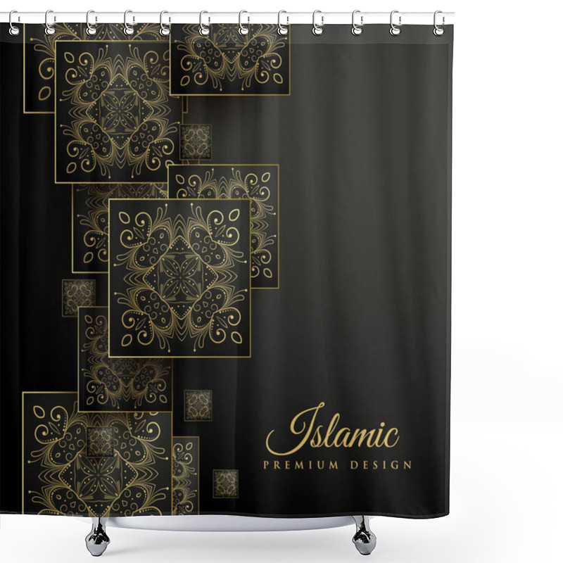 Personality  Premium Islamic Background With Floral Square Mandala Pattern Shower Curtains