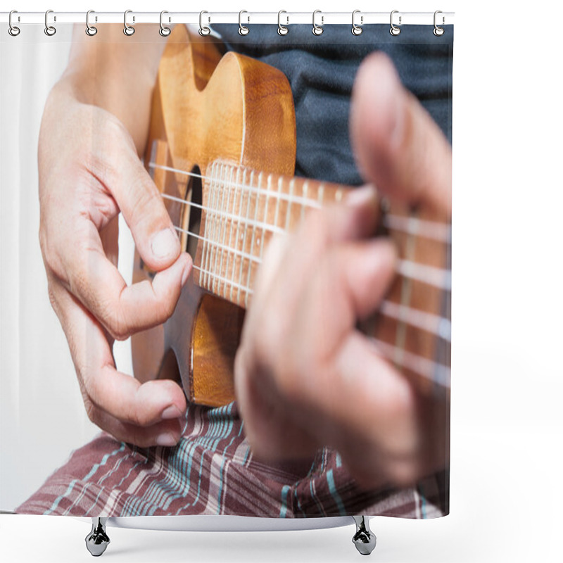 Personality  Hand Playing Ukulele, Small String Instrument Shower Curtains