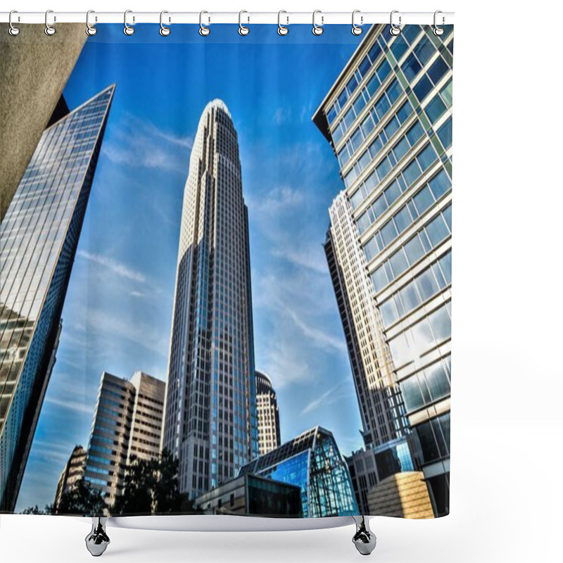 Personality  Skyline Of Charlotte North Carolina With Blue Sky Shower Curtains