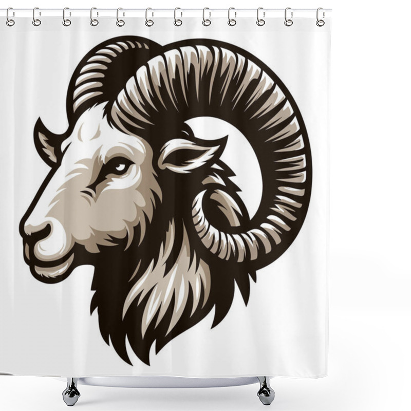 Personality  Bighorn Horned Ram Sheep Head Face Vector Illustration, Farm Pet, Animal Livestock, Butchery Meat Shop Element, Agriculture Concept, Design Isolated On White Background  Shower Curtains