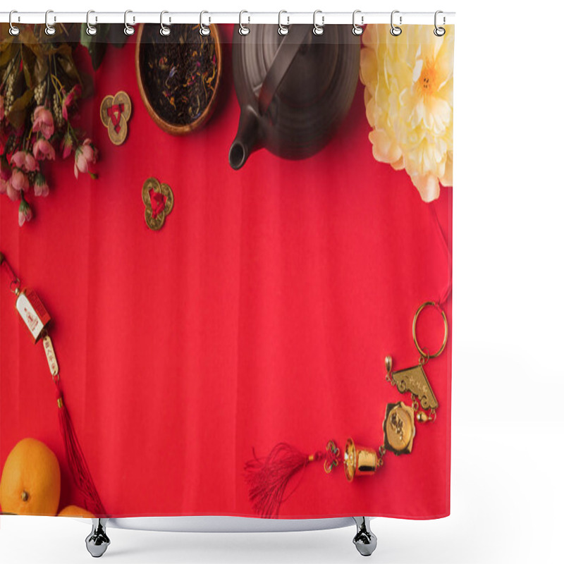 Personality  Oriental Decorations And Tea Set Shower Curtains