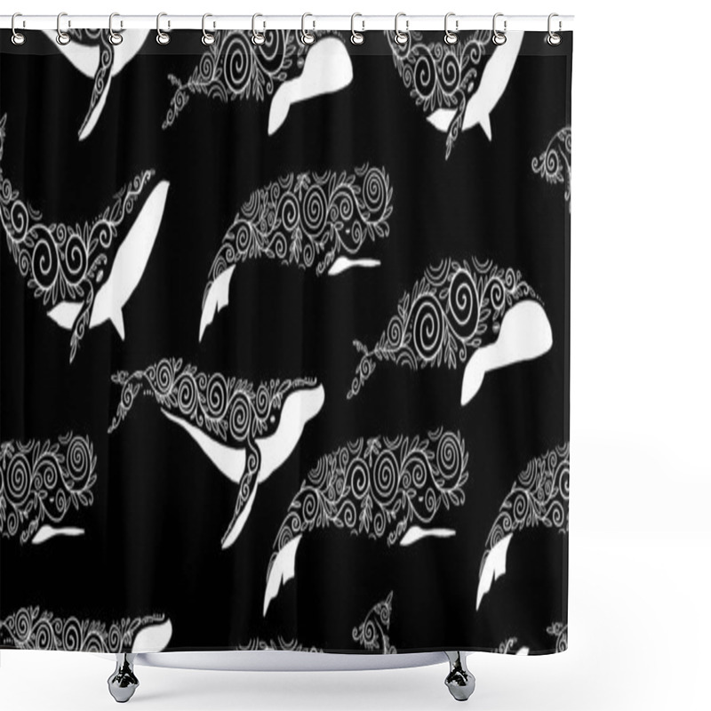 Personality  Wild Whales With Ethnic Ornaments. Seamless Pattern For Your Design Shower Curtains