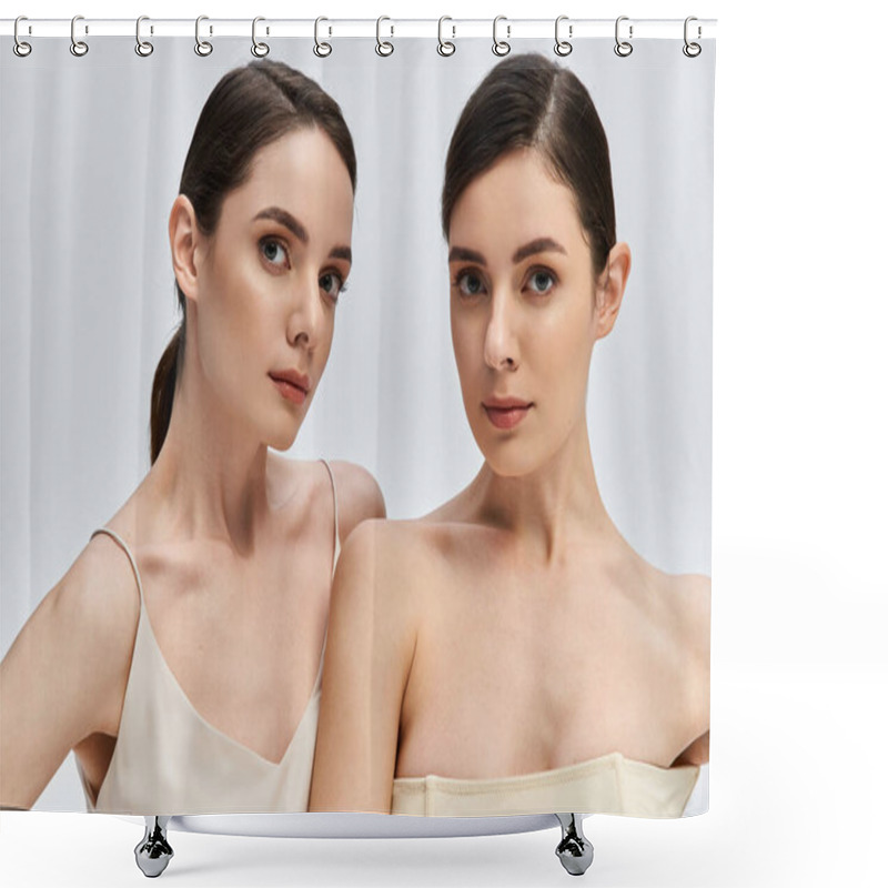 Personality  Twin Sisters Radiate Beauty And Confidence, Embracing Their Unique Bond And Style. Shower Curtains