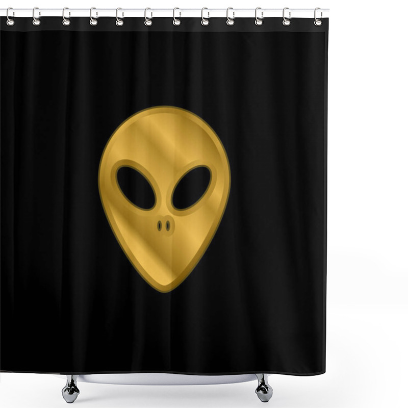 Personality  Alien Face Gold Plated Metalic Icon Or Logo Vector Shower Curtains