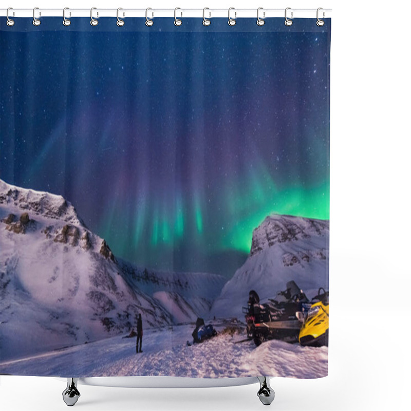 Personality  The Polar Arctic Northern Lights Aurora Borealis Sky Star In Norway Svalbard In Longyearbyen City  Mountains Shower Curtains