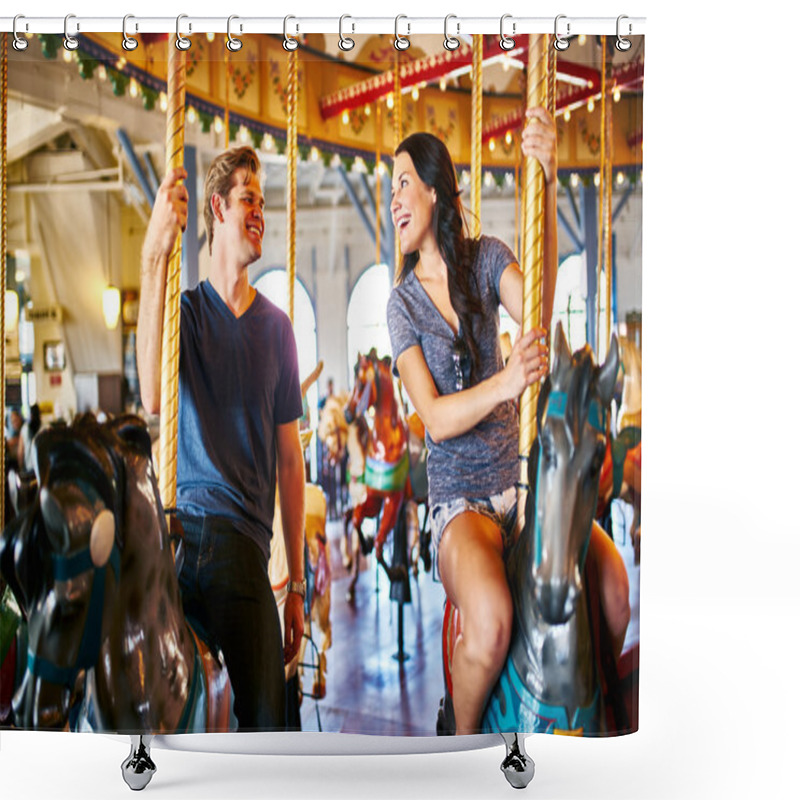 Personality  Romantic Couple Riding Carousel Shower Curtains