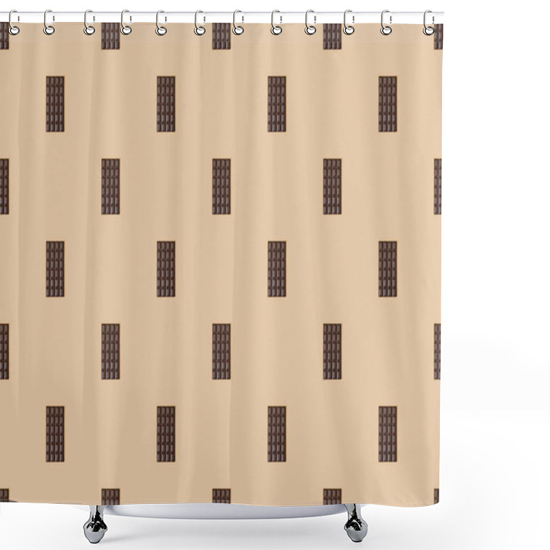 Personality  Top View Of Sweet Dark Chocolate Bars On Beige Background, Seamless Pattern Shower Curtains