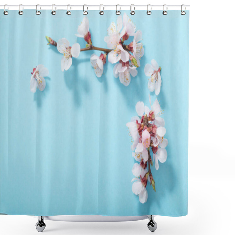 Personality  Pink Cherry Flowers On Blue Background Shower Curtains