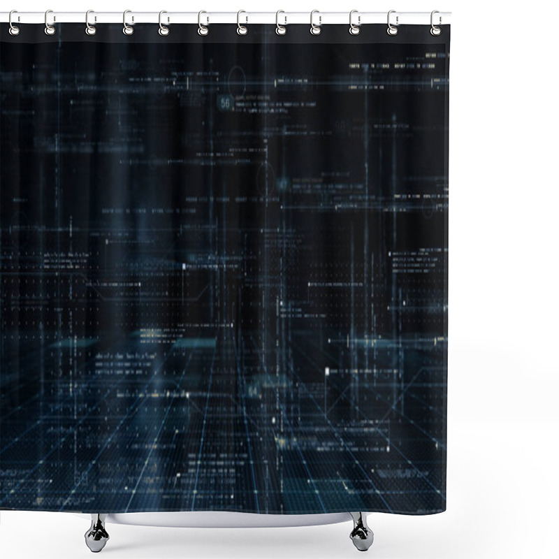 Personality  Futuristic Cryptocurrency Blockchain Simulation Of Cryptographic Hash Mining Concept, Performing Analytic Computational. Head Up Display Background Shower Curtains