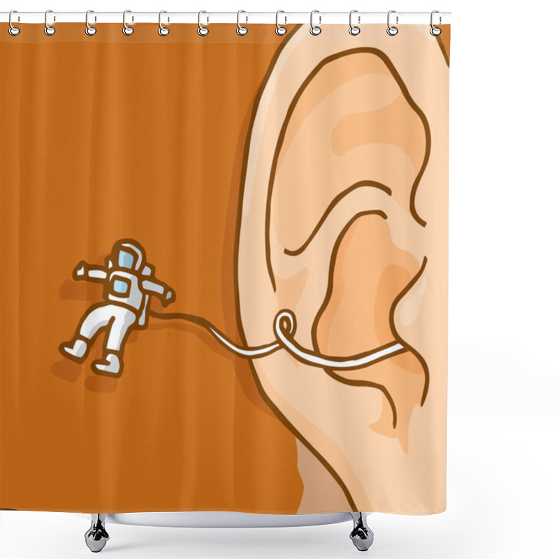 Personality  Tiny Astronaut Exploring Floating Out Of Human Ear Shower Curtains