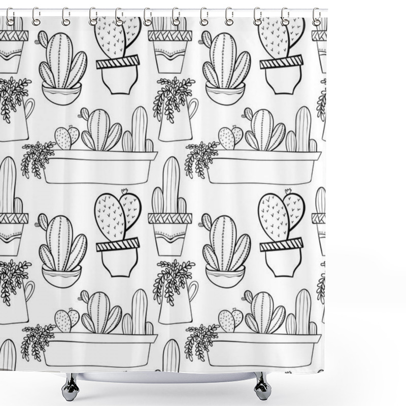 Personality  Seamless Background Pattern With Cactus In Pots. Indoor Plants I Shower Curtains