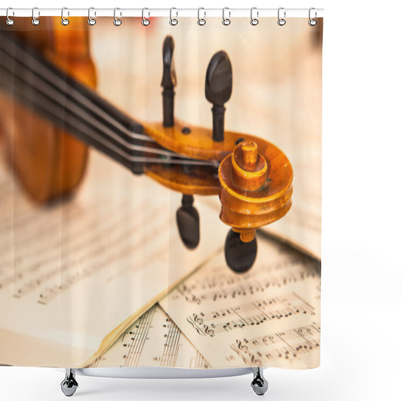 Personality  Old Violin Lying On The Sheet Of Music Shower Curtains