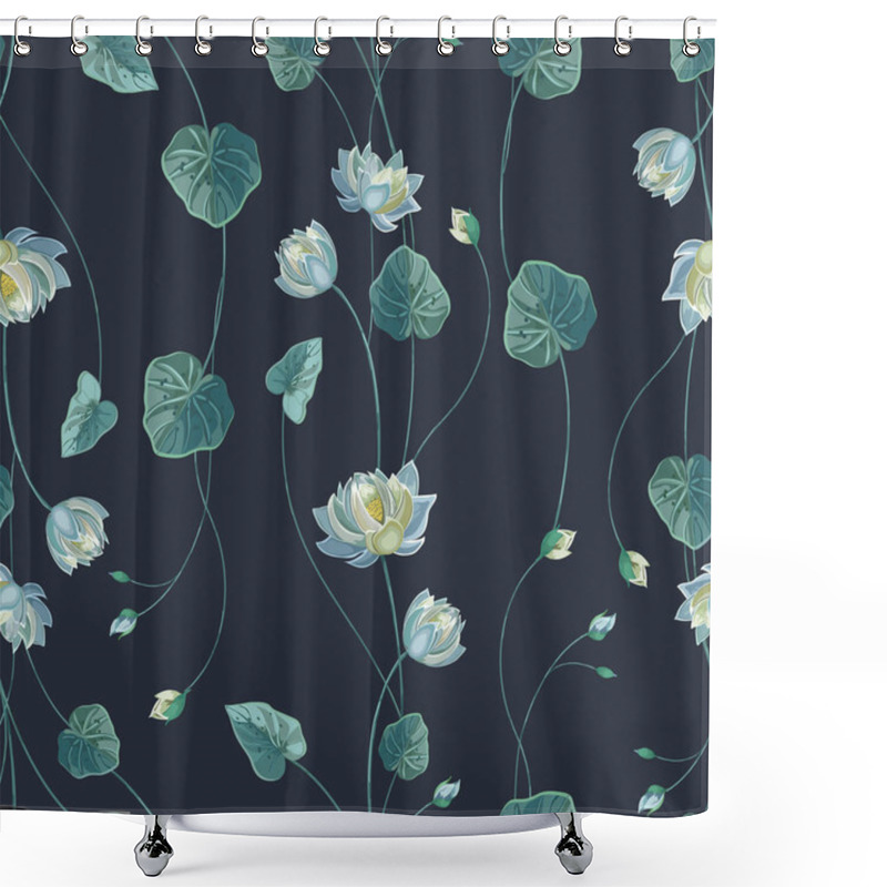 Personality  Floral Background With Lotus Flower And Green Leaves Shower Curtains