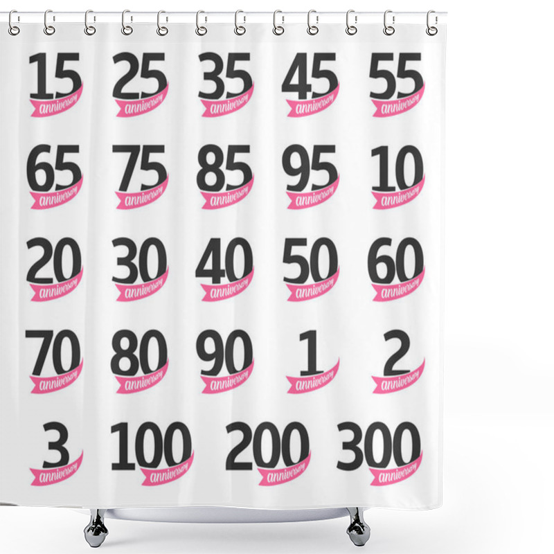 Personality  Anniversary Emblems Collection With Pink Ribbon, Isolated Vector Logo Element. Shower Curtains