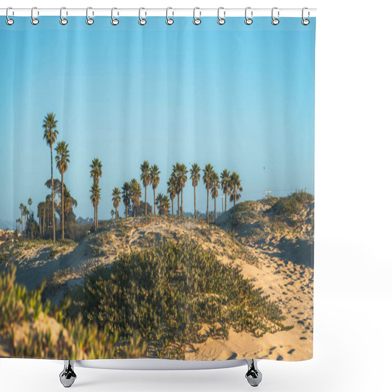 Personality  Sand Dunes , Palm Trees, And A Blue Sky In The Background, California Landscape, Copy Space Shower Curtains