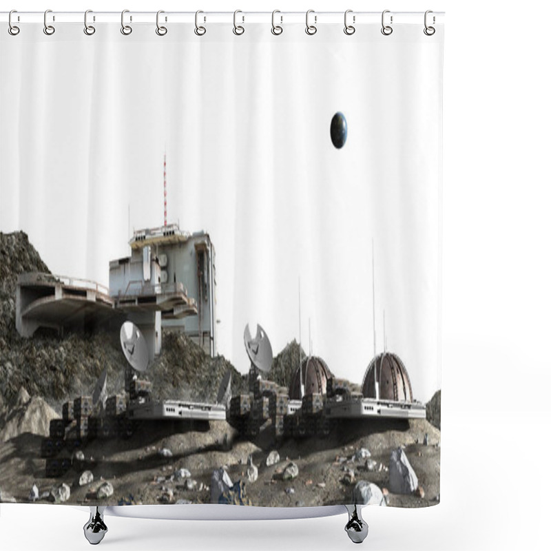 Personality  3D Rendering Of A Moon Base Colony, Isolated On White With The Clipping Path Included In The File For Space Exploration Backgrounds And Science Fiction Graphics. Shower Curtains