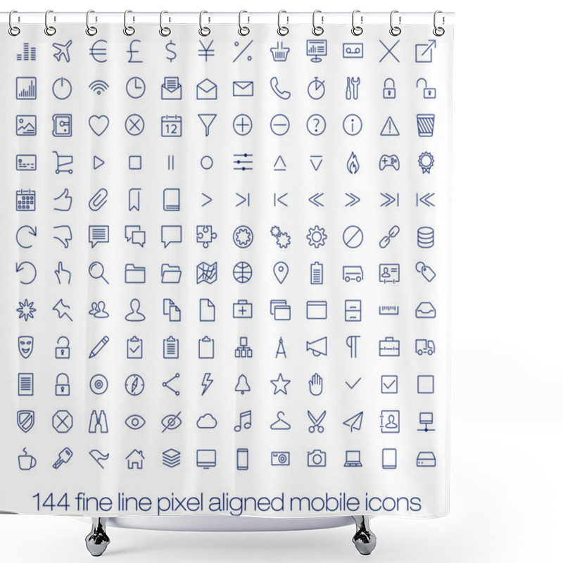 Personality  144 Cutting Edge Modern Icons For Mobile Interface. Fine Line Pixel Aligned Mobile Ui Icons With Variable Line Width. Shower Curtains