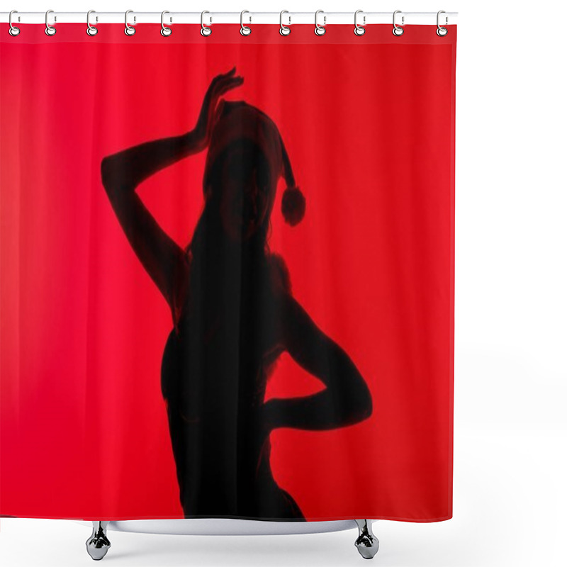 Personality  Silhouette Of Girl In Santa Costume Shower Curtains