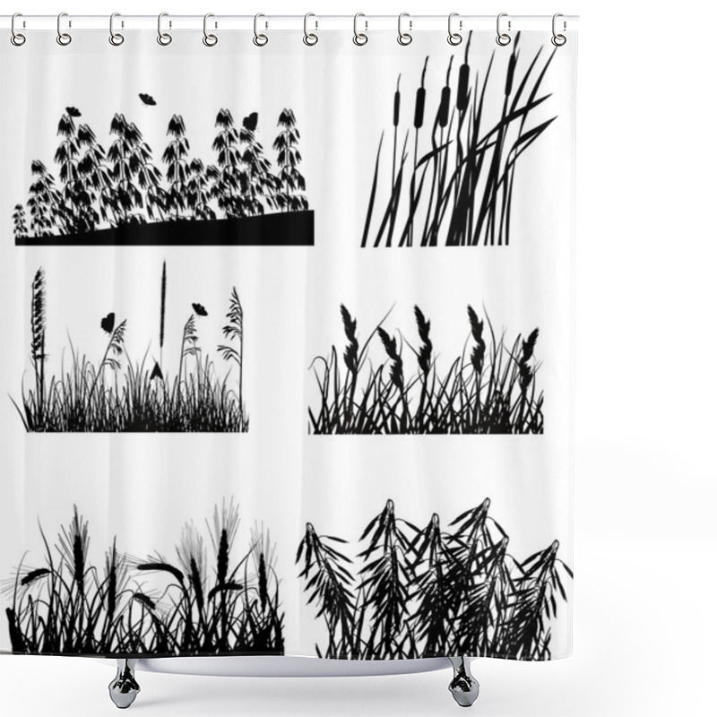 Personality  Set Of Six Different Plants Silhouettes Isolated On White Shower Curtains