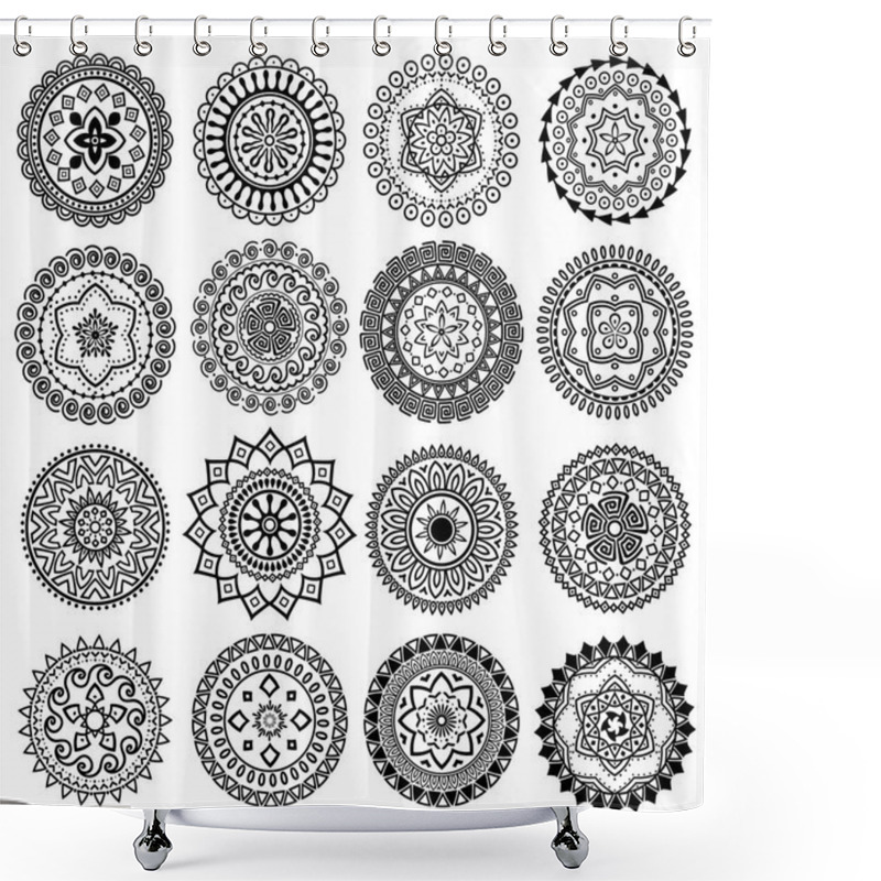 Personality  Collection Of Bright Bw Geometric Round Ethnic Decorative Elements. Vector Mandala. Shower Curtains