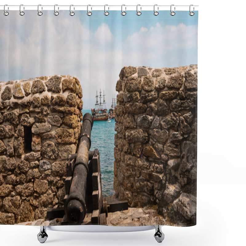 Personality  Old City Wall On Coast Line Alanya Shower Curtains