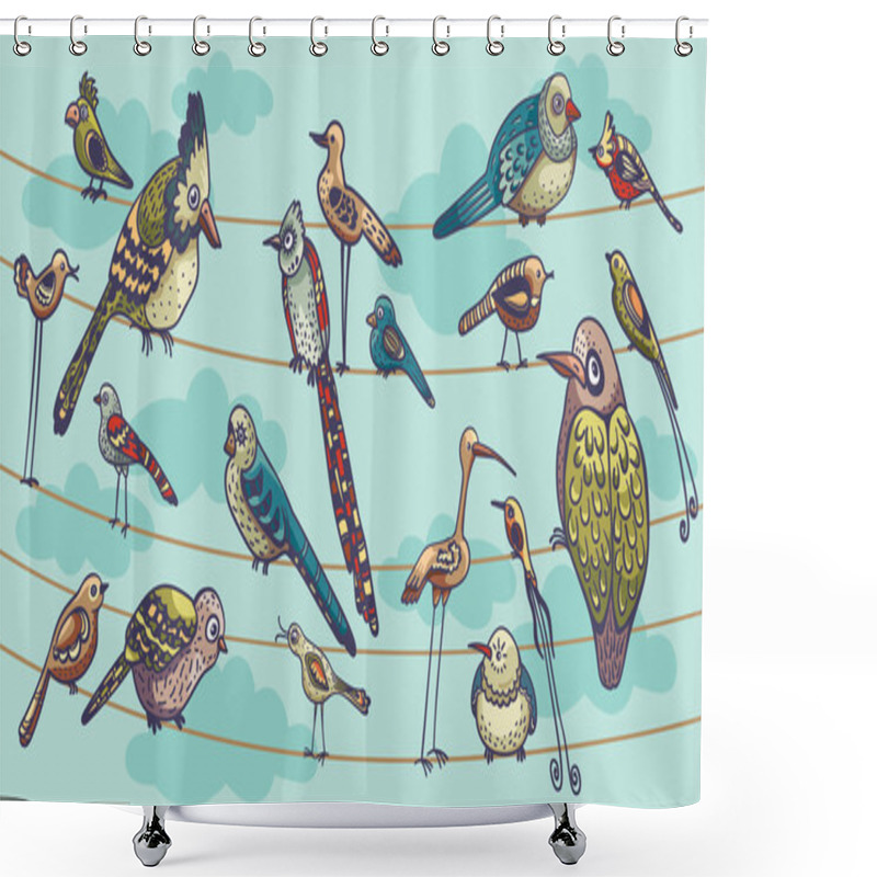 Personality  Set Of Funny Birds. Cartoon Illustration. Shower Curtains