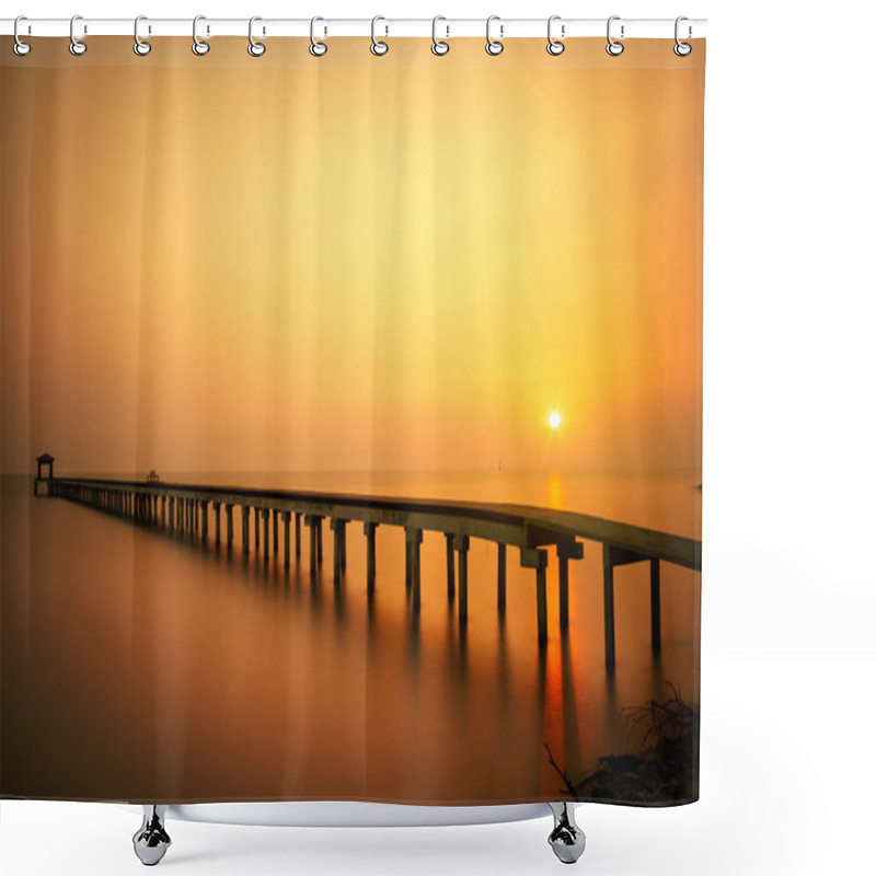 Personality  Wooded Bridge At Sunset Shower Curtains