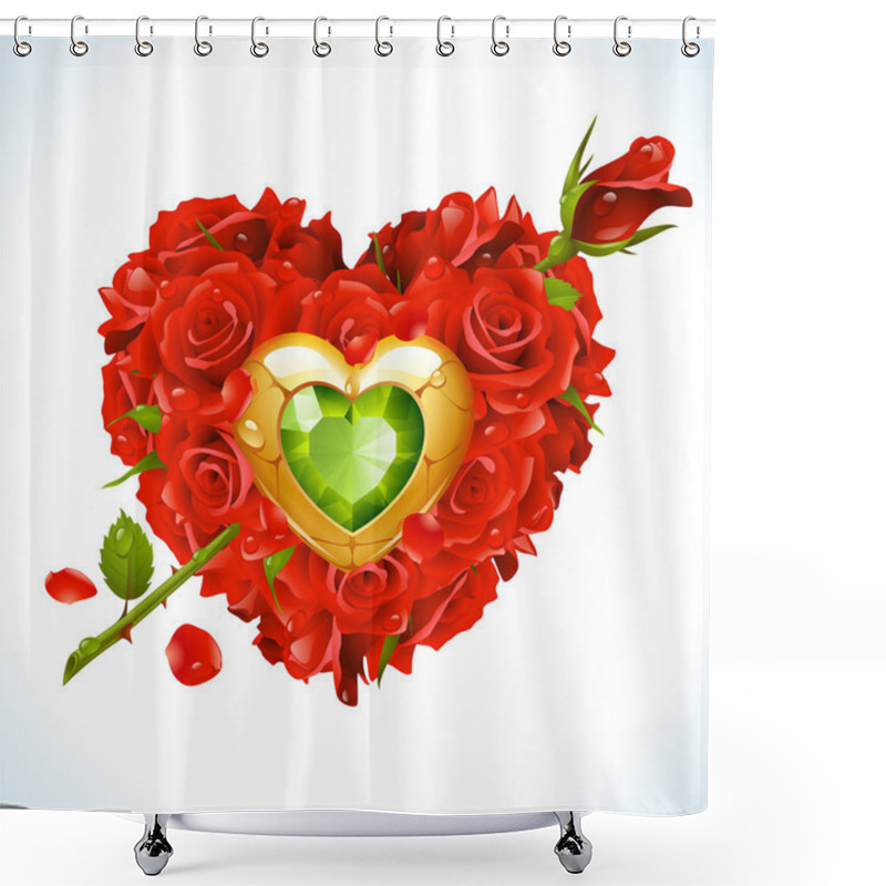 Personality  Vector Red Roses, Golden Jewel And Green Crystal Shower Curtains