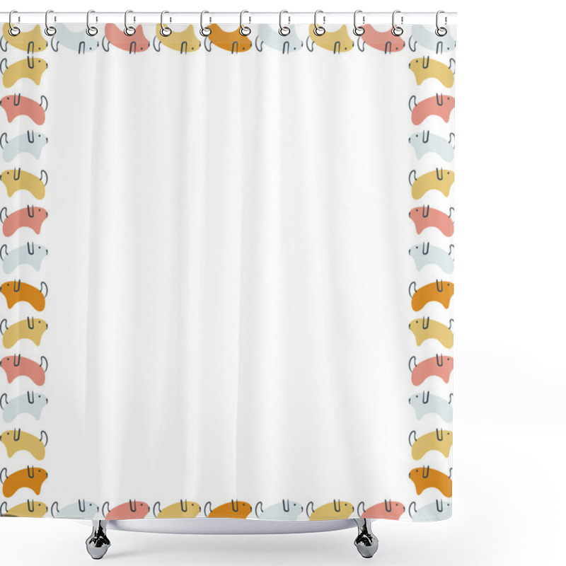 Personality  Cute Doodle Dogs Square Frame With Text Place. Domestic Animal On White Background Border With Empty Space For Your Text. Baby Shower Design Shower Curtains