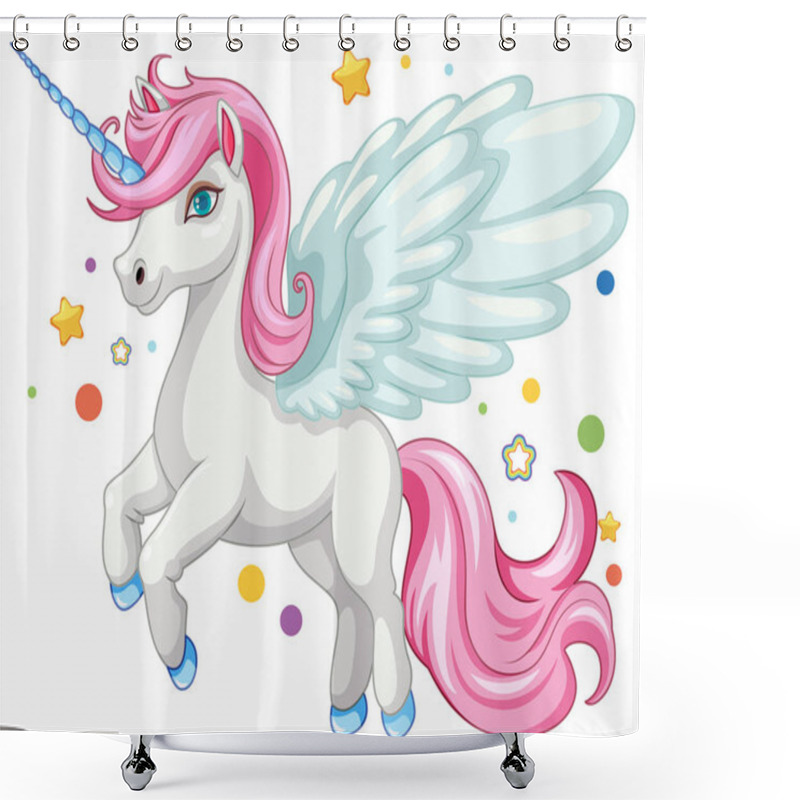 Personality  A Cute Pink Unicorn Surrounded By Stars In A Vector Cartoon Illustration Style Shower Curtains