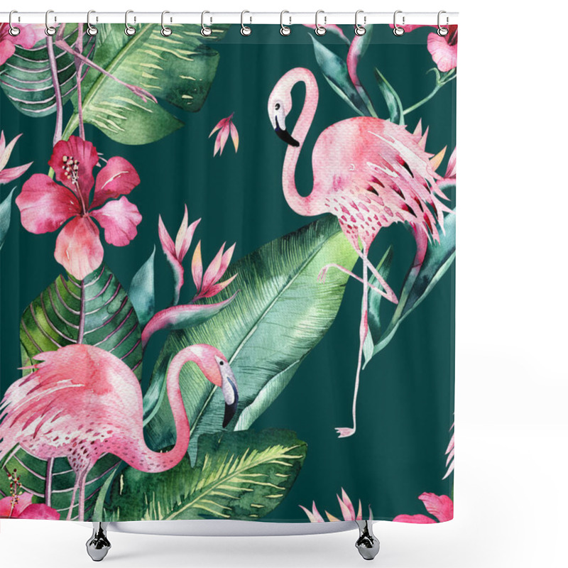 Personality  Tropical Seamless Floral Summer Pattern Background With Tropical Palm Leaves, Pink Flamingo Bird, Exotic Hibiscus. Perfect For Wallpapers, Textile Design, Fabric Print. Shower Curtains