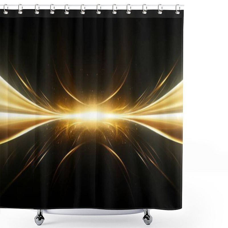 Personality  Gold Horizontal Lines, Symmetrical Composition, Bioluminescence, Pure White Background. Abstract Background Shower Curtains