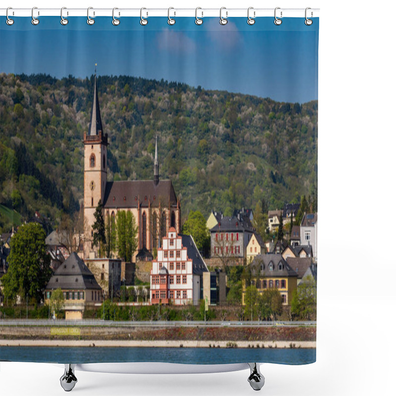 Personality  View Of A Church In The City Of Lorch Am Rhein In Germany Shower Curtains