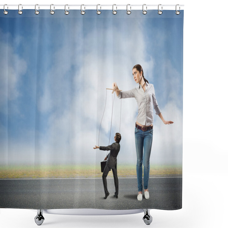 Personality  Puppeteer Controls A Businessman Shower Curtains