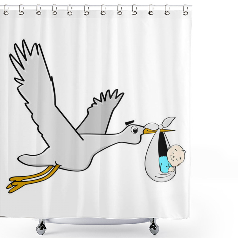 Personality  Stork Carrying A Baby Shower Curtains