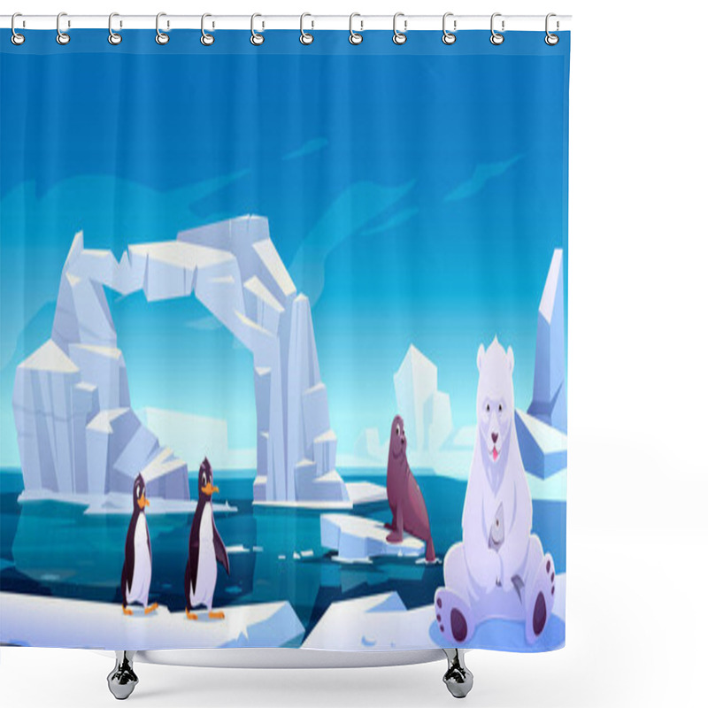 Personality  Wild Animals Sitting On Ice Floes In Sea, Ocean Shower Curtains