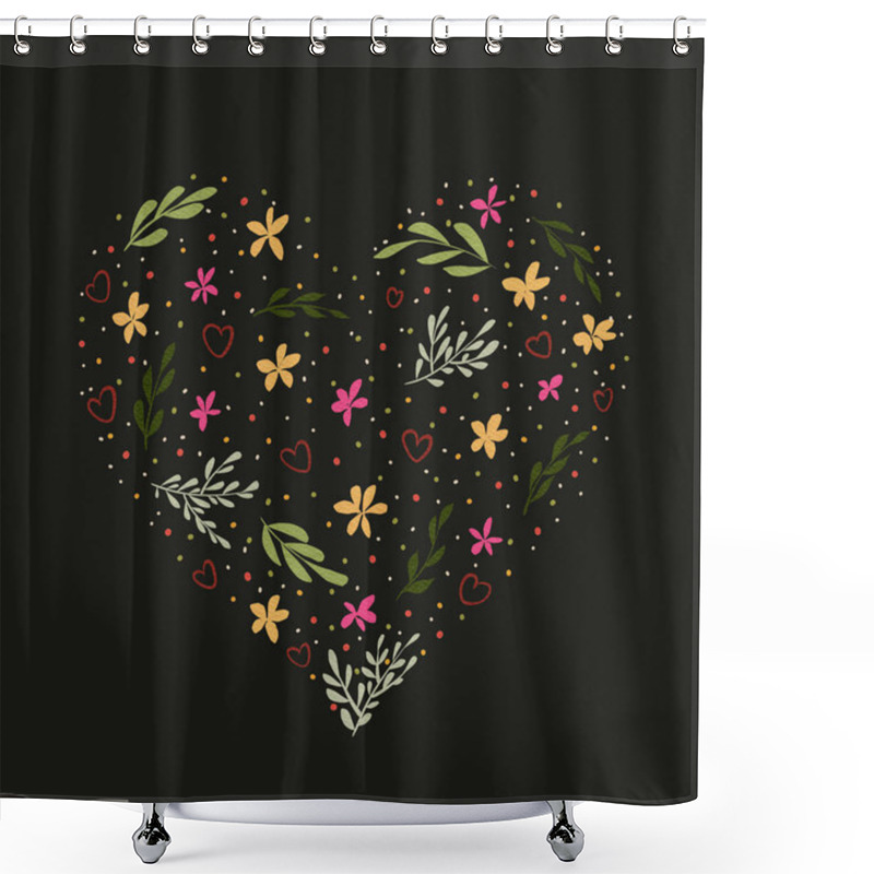 Personality  Colorful Floral Heart Design With Vibrant Flowers And Leaves Set Against A Dark Background Shower Curtains