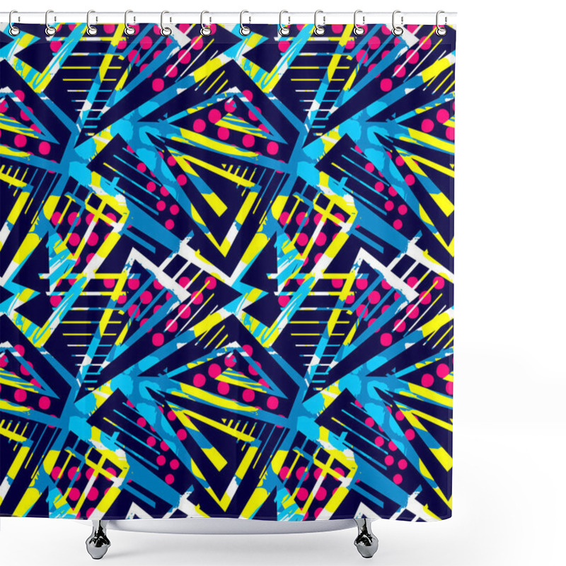 Personality  Grunge Urban Seamless Geometric Pattern,design In Graffity Urban Style. Hipster Print, Brush Pen Hand Drawn Calligraphic Doodle Texture.Perfect For Fabric, Textile,aparel Design, Sport Clothes Shower Curtains