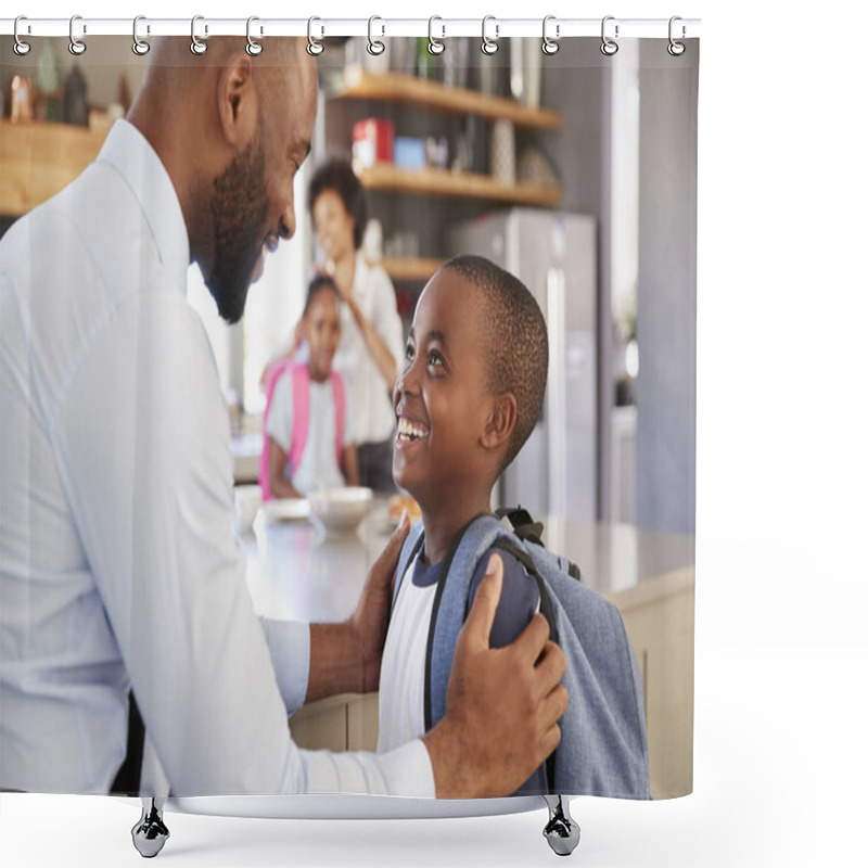 Personality  Father Saying Goodbye To Son  Shower Curtains