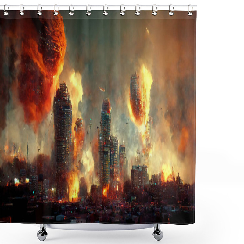 Personality  A Illustration Of A City Under Bomb Attack Shower Curtains