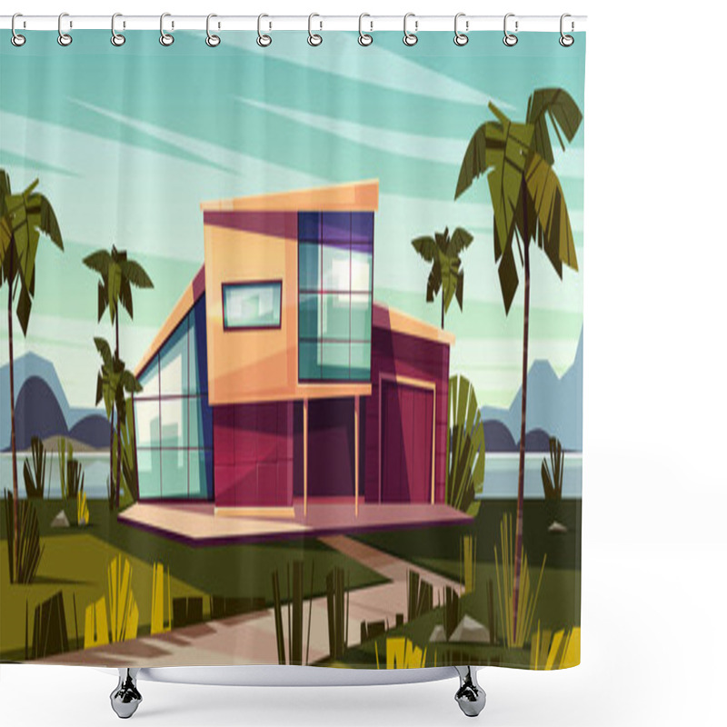 Personality  Luxury Villa On Tropical Coast Cartoon Vector Shower Curtains