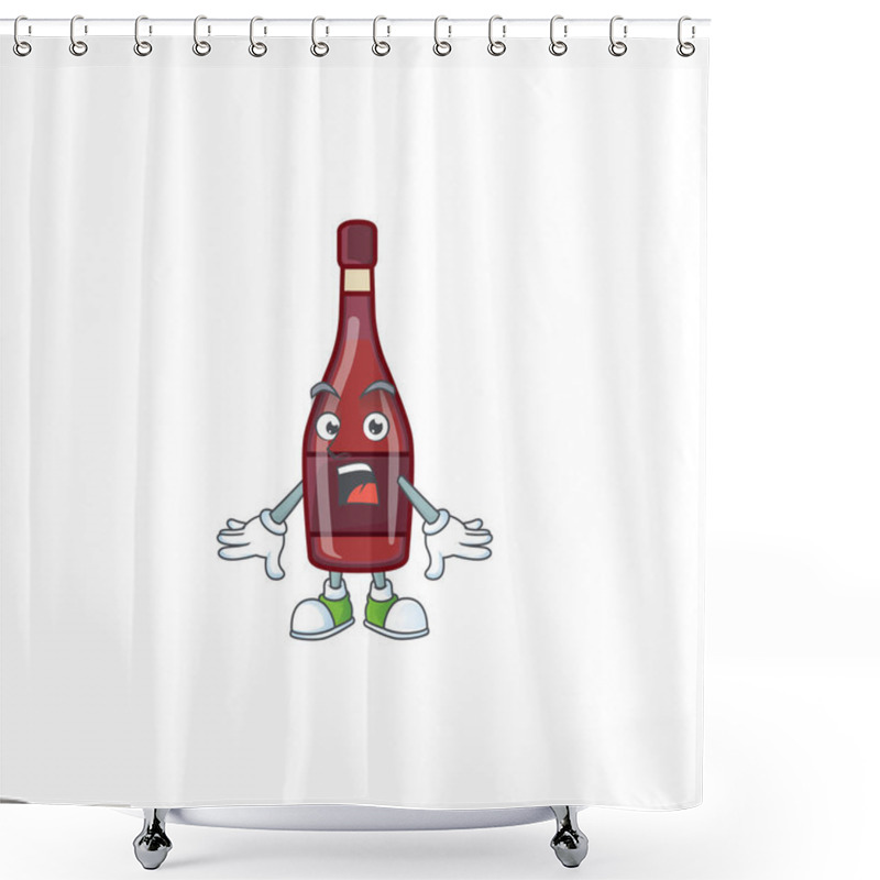 Personality  Red Bottle Wine Cartoon Character Design On A Surprised Gesture Shower Curtains