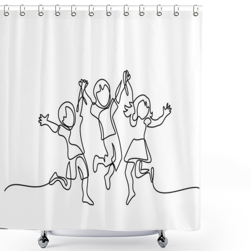 Personality  Happy Jumping Children Holding Hands Shower Curtains