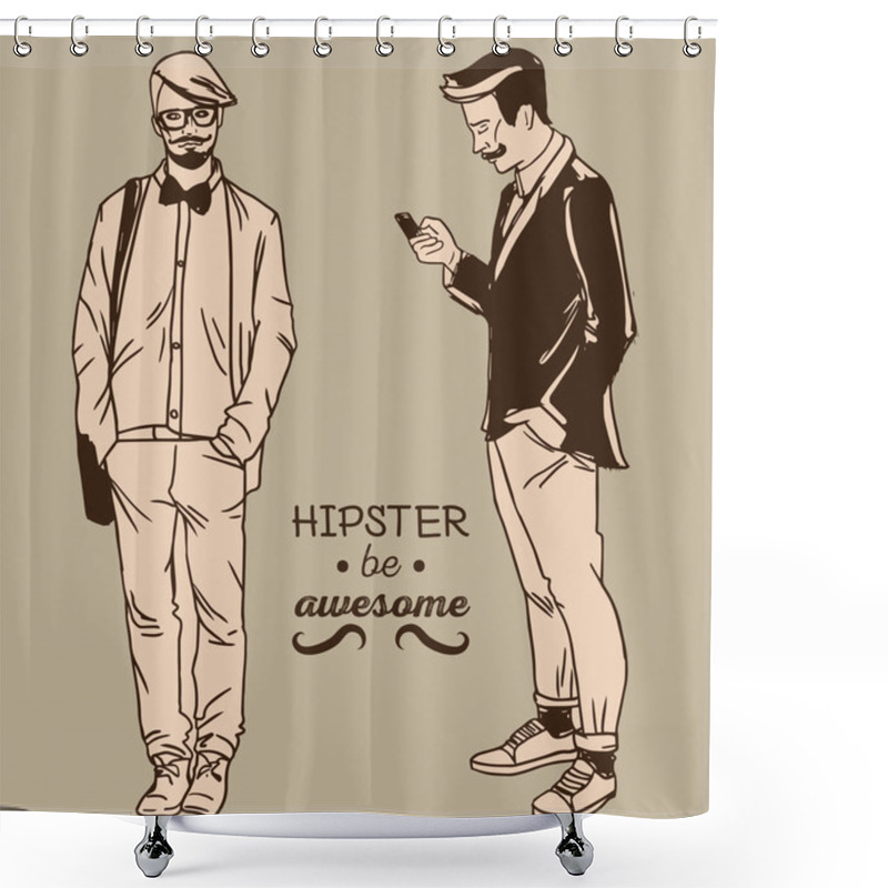 Personality  Two Trendy Hirster Men Shower Curtains