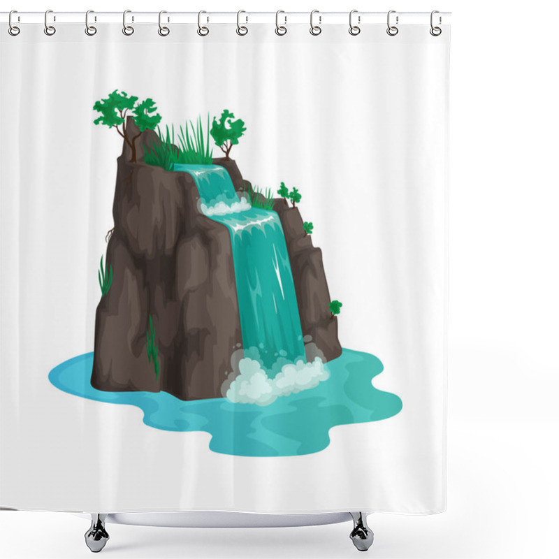 Personality  River Waterfall, Water Streams Falling From Rocks Or Cliff Hills, Water Cascade Game Asset Element. Vector Nature Landscape, Scenery With Exotic Waterfall Shower Curtains