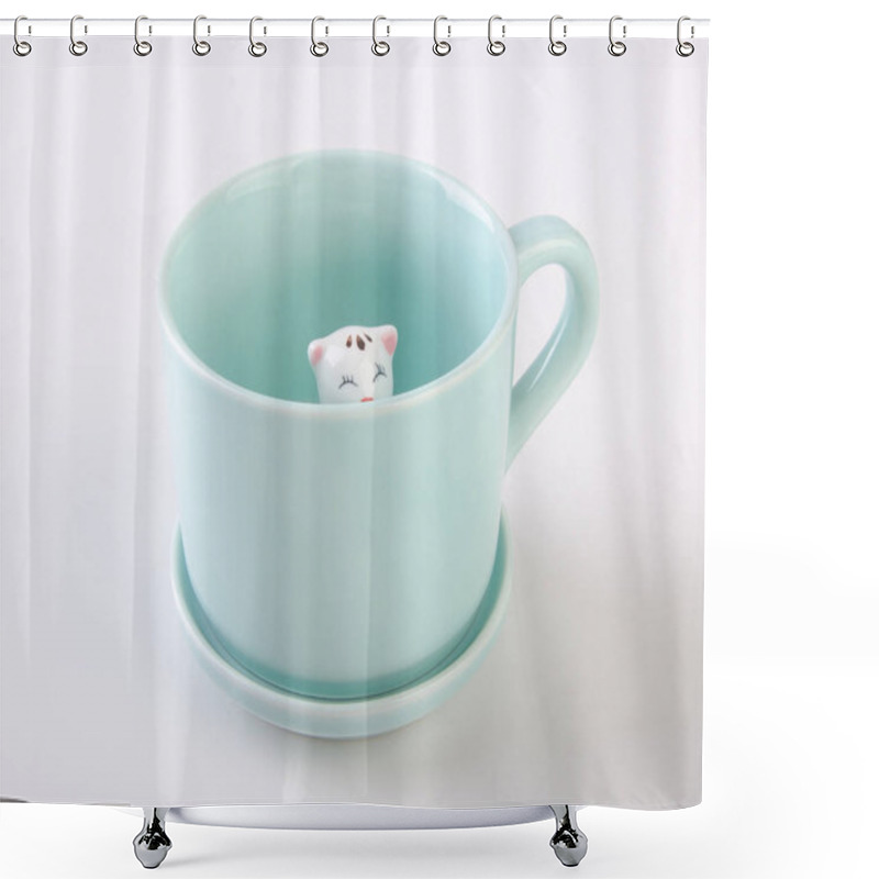 Personality  Mug Or Handmade Animal Ceramic Mug On Background.mug Or Handmade Animal Ceramic Mug On Background. Shower Curtains