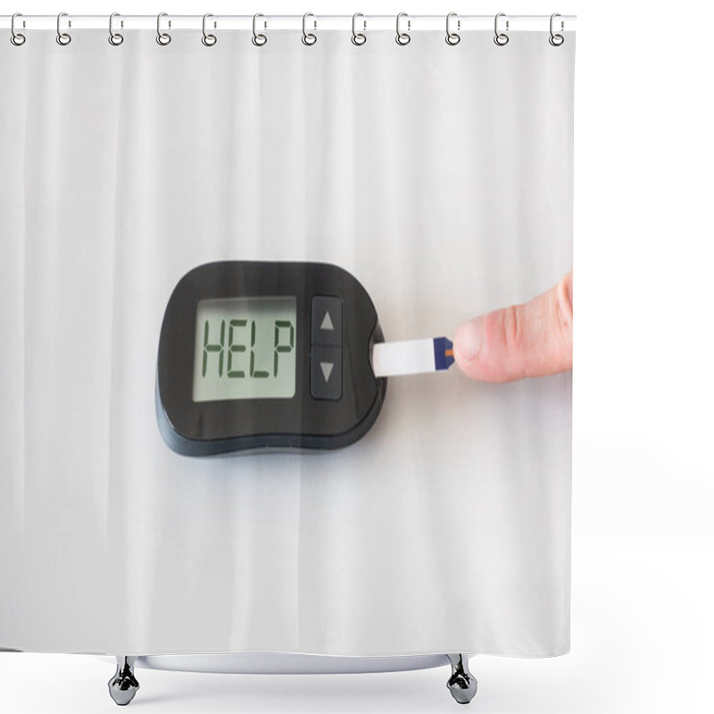 Personality  Glucometer Asks For Help After Measuring The Blood Sugar Shower Curtains