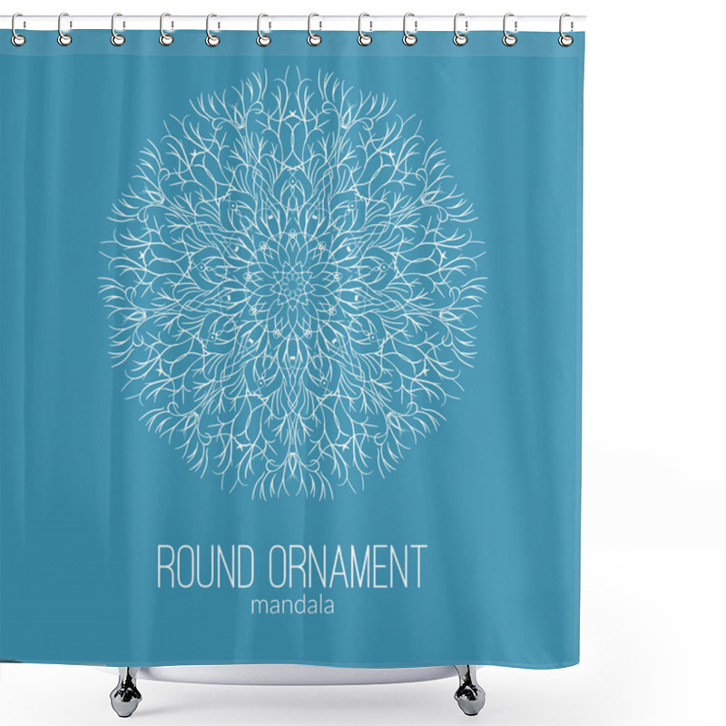 Personality  Vector Hand Drawn White Floral Mandala Circle Ornament Isolated On The Blue Background.  Shower Curtains